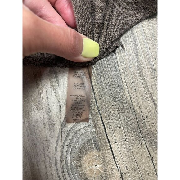 Soft Surroundings Cowl Hooded Raw Hem Pullover Large Taupe Brown Tunic Top Shirt - Picture 5 of 7